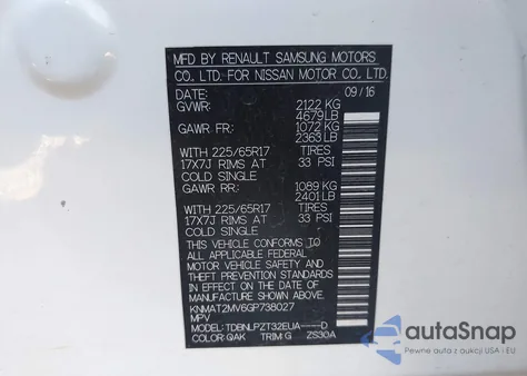 2016 Nissan Rogue S z USA, uszkodzony, nr VIN KNMAT2MV6GP738027